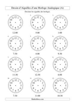 Dessin d'Aiguiles sur Une Horloge Analogique avec 30 Minutes d'Intervalle