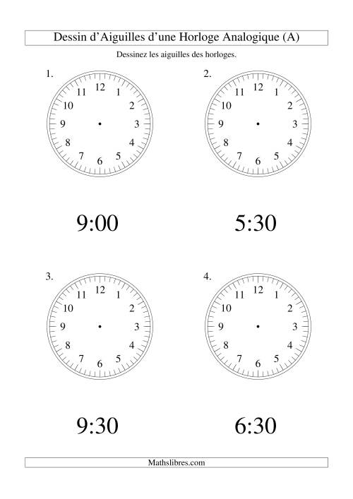 Dessin d'Aiguiles sur Une Horloge Analogique avec 30 Minutes d'Intervalle (Grand Format) (Grand Format)