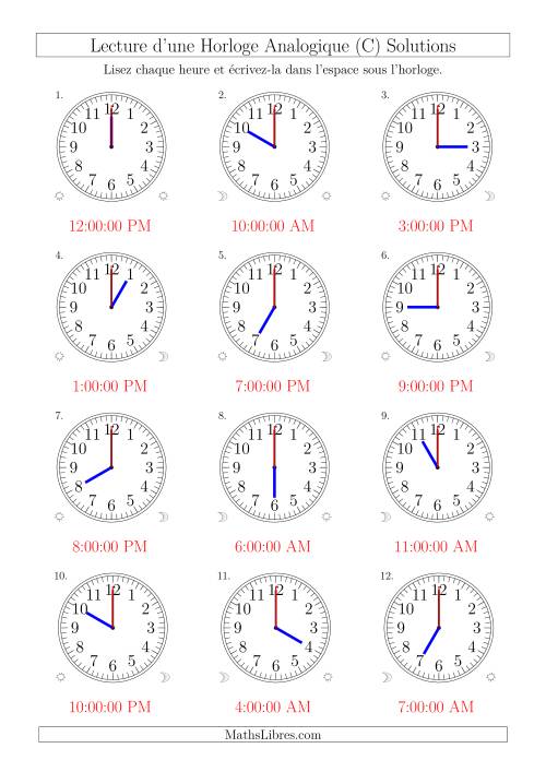 Lecture de l'Heure sur Une Horloge Analogique avec 60 Minutes & Secondes d'Intervalle (12 Horloges) (C) page 2