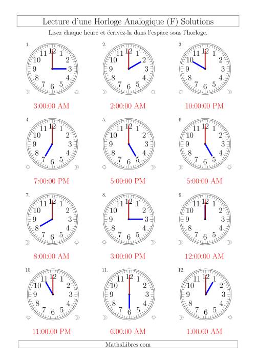 Lecture de l'Heure sur Une Horloge Analogique avec 60 Minutes & Secondes d'Intervalle (12 Horloges) (F) page 2