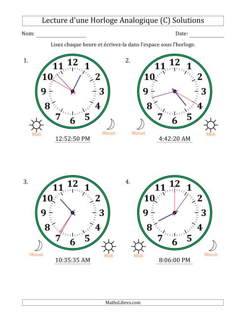 Lecture de l'Heure sur Une Horloge Analogique utilisant le système horaire sur 12 heures avec 5 Secondes d'Intervalle (4 Horloges) (C) page 2