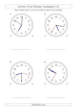 Lecture de l'Heure sur Une Horloge Analogique avec 1 Minute  Seconde d'Intervalle (4 Horloges)