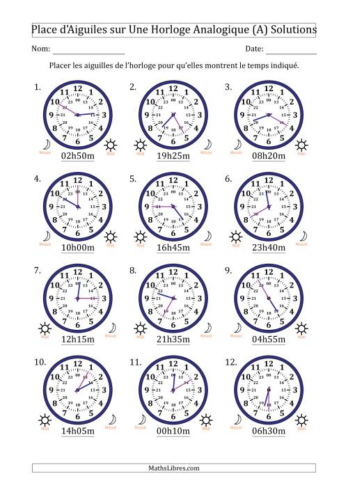Place d'Aiguiles sur Une Horloge Analogique utilisant le système horaire sur 24 heures avec 5 Minutes d'Intervalle (12 Horloges) (A) page 2