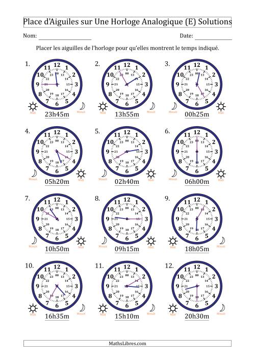 Place d'Aiguiles sur Une Horloge Analogique utilisant le système horaire sur 24 heures avec 5 Minutes d'Intervalle (12 Horloges) (E) page 2