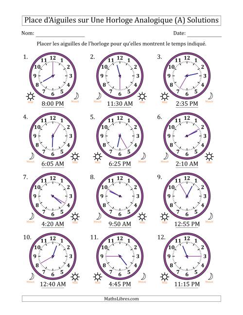 Place d'Aiguiles sur Une Horloge Analogique utilisant le système horaire sur 12 heures avec 5 Minutes d'Intervalle (12 Horloges) (A) page 2