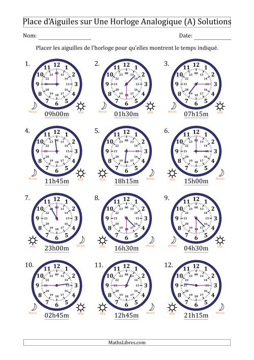 Place d'Aiguiles sur Une Horloge Analogique utilisant le système horaire sur 24 heures avec 15 Minutes d'Intervalle (12 Horloges) (A) page 2