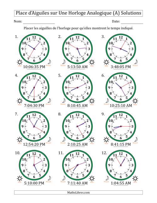 Place d'Aiguiles sur Une Horloge Analogique utilisant le système horaire sur 12 heures avec 5 Secondes d'Intervalle (12 Horloges) (A) page 2