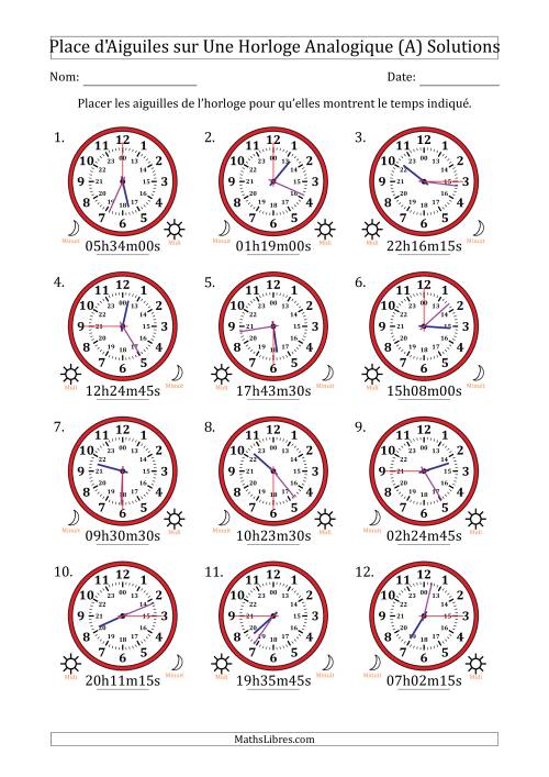 Place d'Aiguiles sur Une Horloge Analogique utilisant le système horaire sur 24 heures avec 15 Secondes d'Intervalle (12 Horloges) (A) page 2