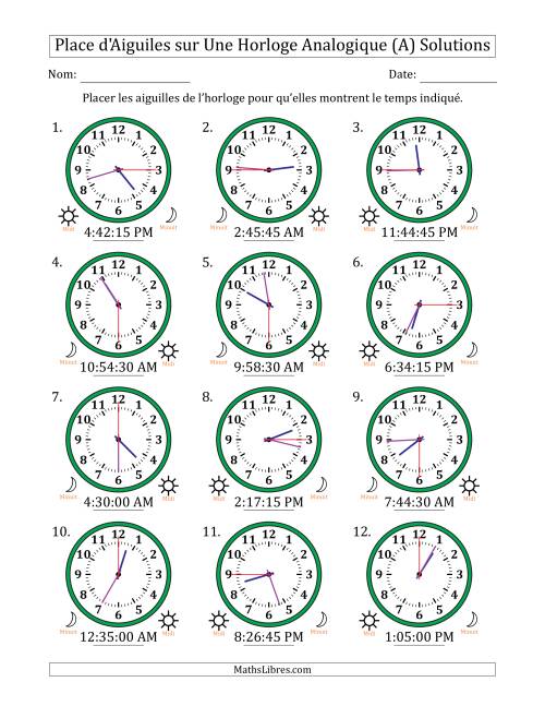 Place d'Aiguiles sur Une Horloge Analogique utilisant le système horaire sur 12 heures avec 15 Secondes d'Intervalle (12 Horloges) (A) page 2