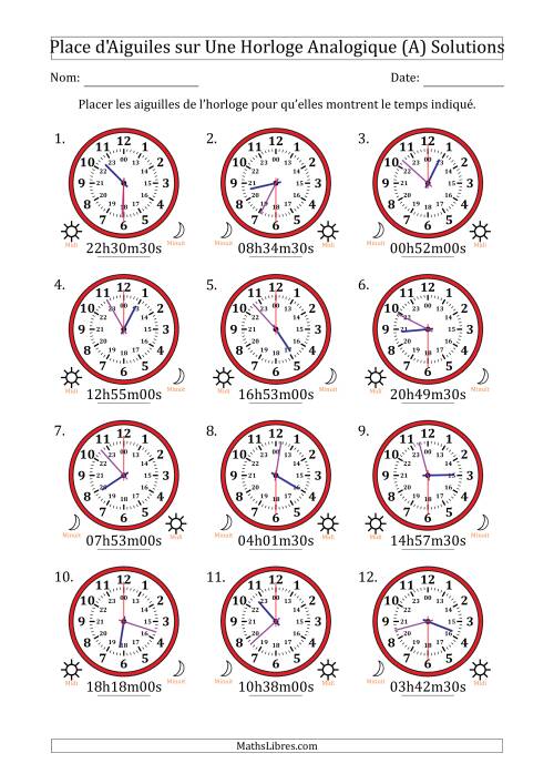 Place d'Aiguiles sur Une Horloge Analogique utilisant le système horaire sur 24 heures avec 30 Secondes d'Intervalle (12 Horloges) (A) page 2