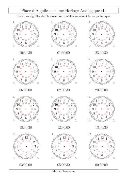 Place d'Aiguiles sur Une Horloge Analogique avec 60 Minutes & Secondes d'Intervalle (12 Horloges) (I)
