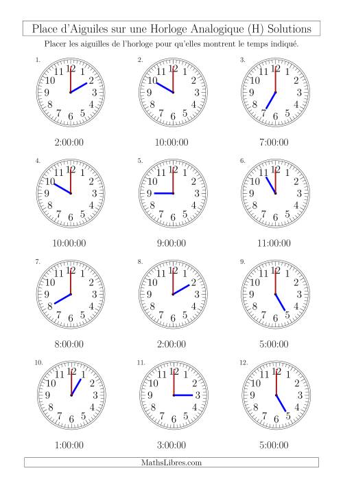 Place d'Aiguiles sur Une Horloge Analogique avec 60 Minutes  & Secondes d'Intervalle (12 Horloges) (H) page 2