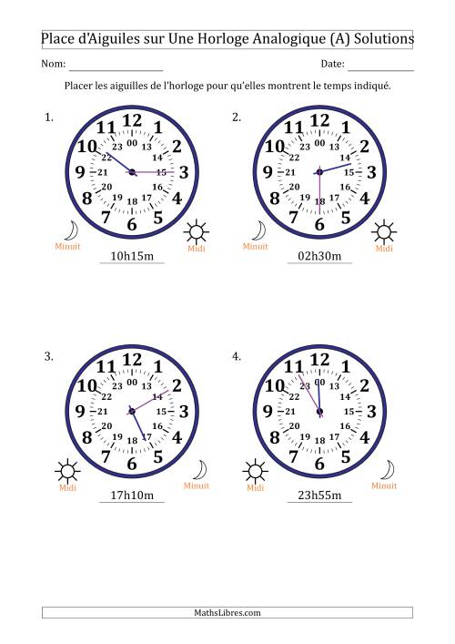 Place d'Aiguiles sur Une Horloge Analogique utilisant le système horaire sur 24 heures avec 5 Minutes d'Intervalle (4 Horloges) (A) page 2