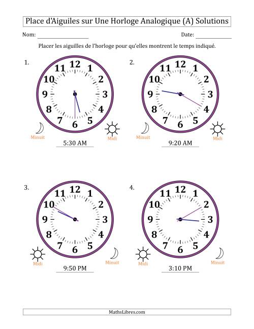 Place d'Aiguiles sur Une Horloge Analogique utilisant le système horaire sur 12 heures avec 5 Minutes d'Intervalle (4 Horloges) (A) page 2