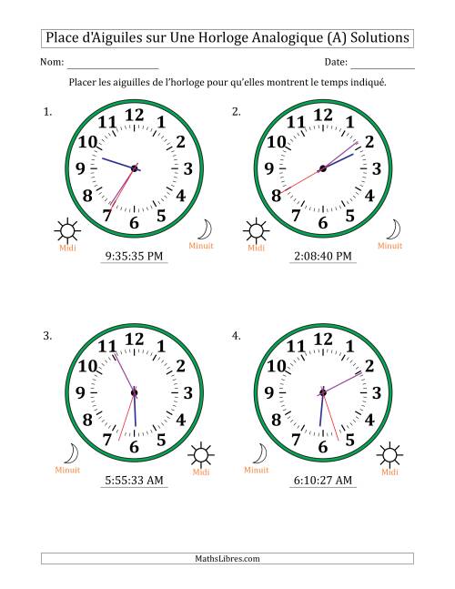Place d'Aiguiles sur Une Horloge Analogique utilisant le système horaire sur 12 heures avec 1 Secondes d'Intervalle (4 Horloges) (A) page 2