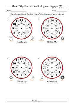 Place d'Aiguiles sur Une Horloge Analogique utilisant le système horaire sur 24 heures avec 5 Secondes d'Intervalle (4 Horloges)