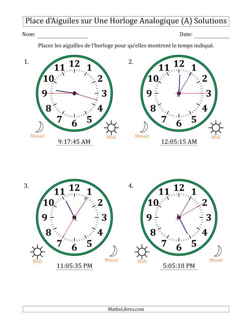 Place d'Aiguiles sur Une Horloge Analogique utilisant le système horaire sur 12 heures avec 5 Secondes d'Intervalle (4 Horloges) (A) page 2