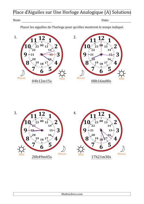 Place d'Aiguiles sur Une Horloge Analogique utilisant le système horaire sur 24 heures avec 15 Secondes d'Intervalle (4 Horloges) (A) page 2