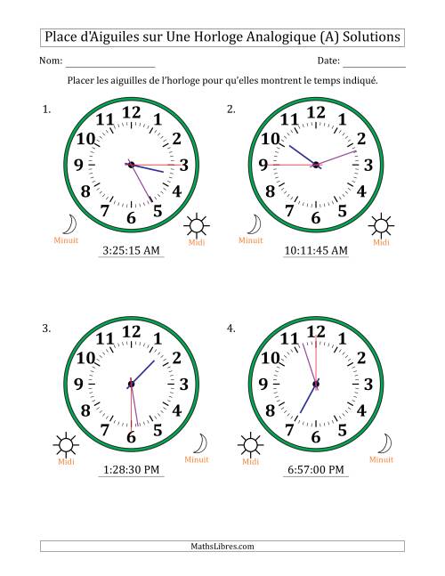 Place d'Aiguiles sur Une Horloge Analogique utilisant le système horaire sur 12 heures avec 15 Secondes d'Intervalle (4 Horloges) (A) page 2