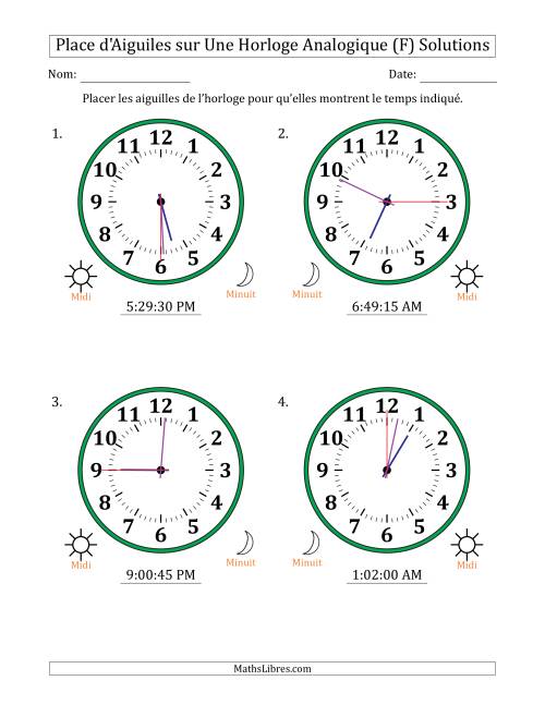 Place d'Aiguiles sur Une Horloge Analogique utilisant le système horaire sur 12 heures avec 15 Secondes d'Intervalle (4 Horloges) (F) page 2