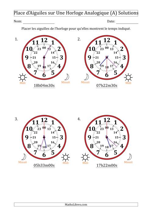 Place d'Aiguiles sur Une Horloge Analogique utilisant le système horaire sur 24 heures avec 30 Secondes d'Intervalle (4 Horloges) (A) page 2