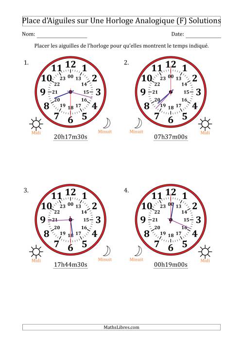 Place d'Aiguiles sur Une Horloge Analogique utilisant le système horaire sur 24 heures avec 30 Secondes d'Intervalle (4 Horloges) (F) page 2