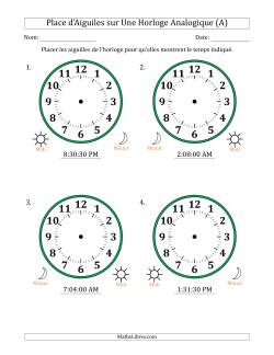 Place d'Aiguiles sur Une Horloge Analogique utilisant le système horaire sur 12 heures avec 30 Secondes d'Intervalle (4 Horloges)