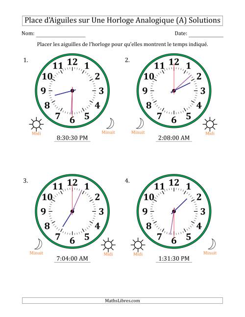 Place d'Aiguiles sur Une Horloge Analogique utilisant le système horaire sur 12 heures avec 30 Secondes d'Intervalle (4 Horloges) (A) page 2