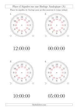 Place d'Aiguiles sur Une Horloge Analogique avec 60 Minutes  & Secondes d'Intervalle (12 Horloges)