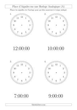 Place d'Aiguiles sur Une Horloge Analogique avec 60 Minutes  & Secondes d'Intervalle (4 Horloges)