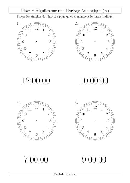 Place d'Aiguiles sur Une Horloge Analogique avec 60 Minutes  & Secondes d'Intervalle (4 Horloges) (Tout)