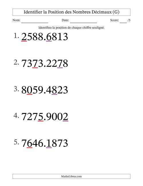 Identifier la position, des Nombres Décimaux de Dix-Millièmes aux Milliers (Gros Caractères), Format SI (G)